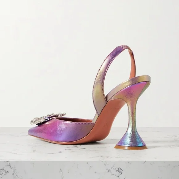 Amina Muaddi Begum Swarovski Crystal-Embellished Multicolor Slingback Heels